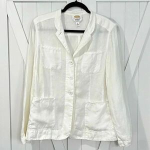 Talbots Petites 100% Irish Linen White Blouse Blazer Shell Size 16P